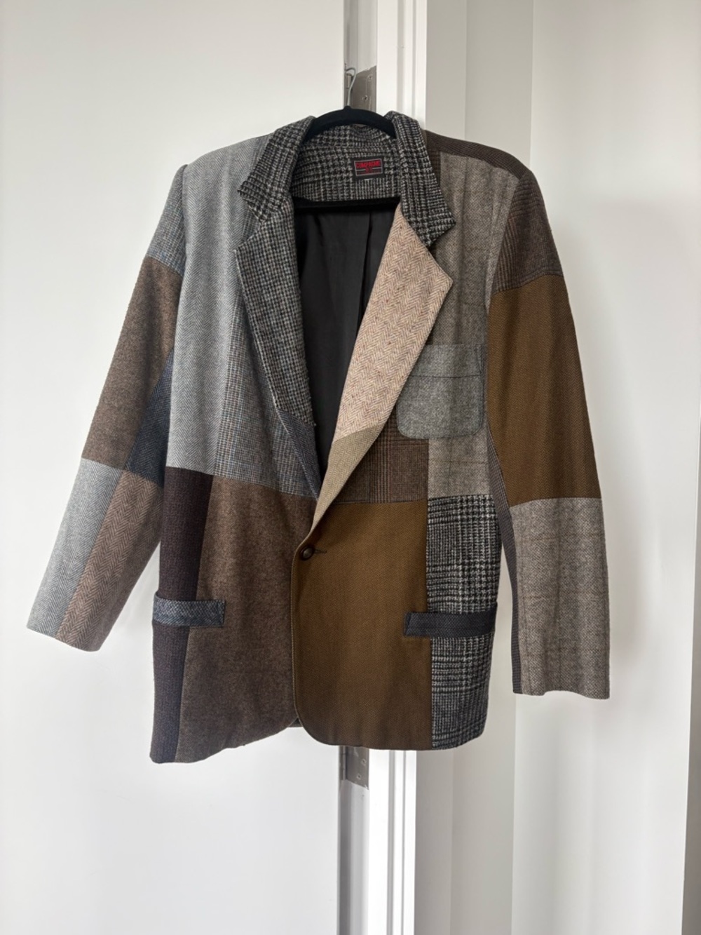 Men's Patchwork Wool Blend Blazer Jacket - Brown & Gray